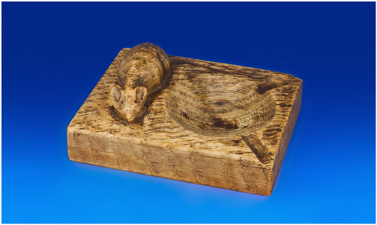 Appraisal: Robert Thompson Mouseman Carved Oak Ashtray Carved Mouse Signature x