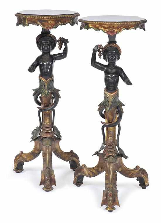 Appraisal: A PAIR OF POLYCHROME WOODEN BLACKAMOOR PEDESTALS Each carved in