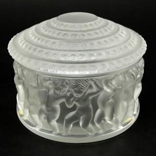 Appraisal: Lalique Les Enphants Frosted Crystal Powder Box Lalique Les Enphants