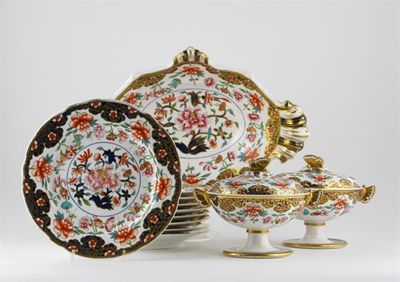 Appraisal: A Spode part dessert service with butterfly handles richly decorated