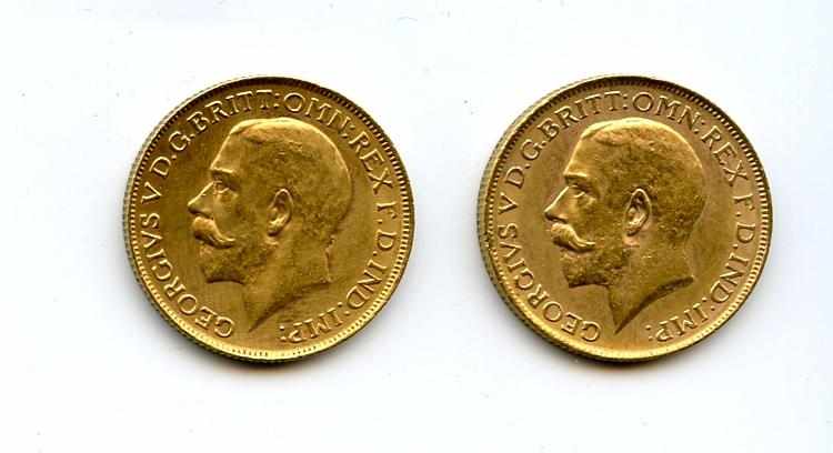 Appraisal: Australia George V Sovereigns -P KM- One grades XF the