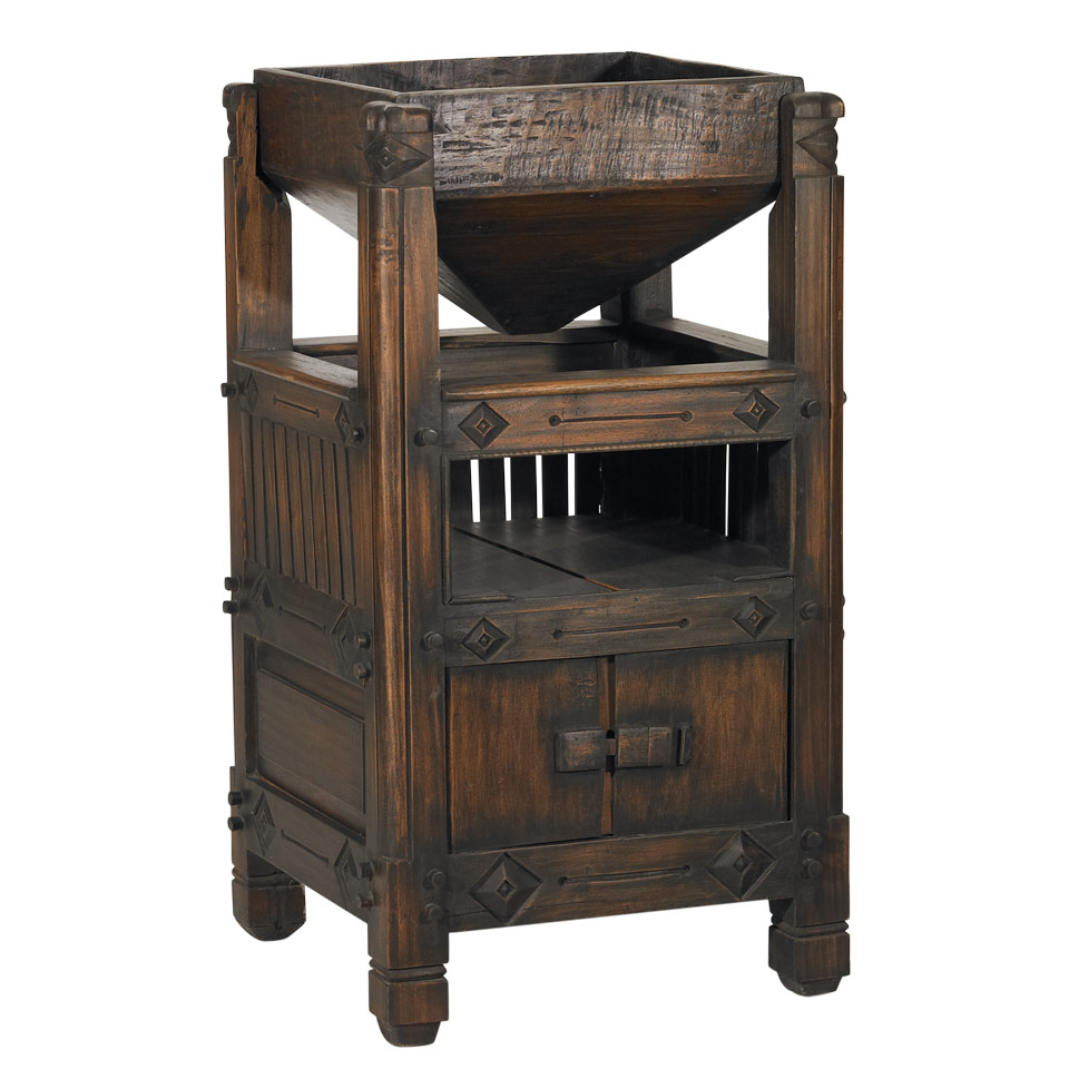 Appraisal: Asian Carved Wood Rice Table with storage compartment below th