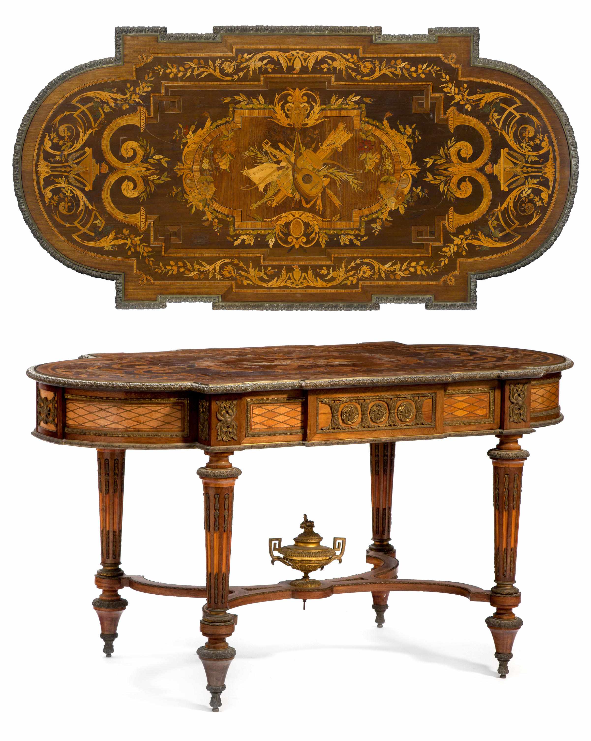 Appraisal: A Napoleon III gilt bronze mounted marquetry inlaid mahogany table