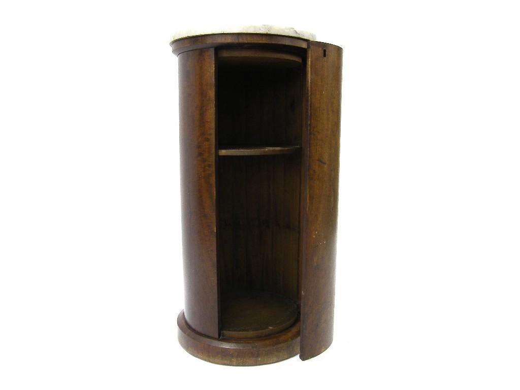 Appraisal: Victorian mahogany cylindrical pot cupboard with a marble top over