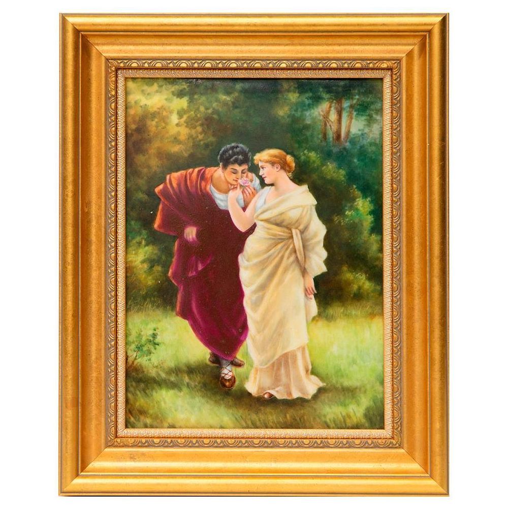 Appraisal: Porcelain Painted Portrait Plaque Rectangular porcelain plaque of a romantic