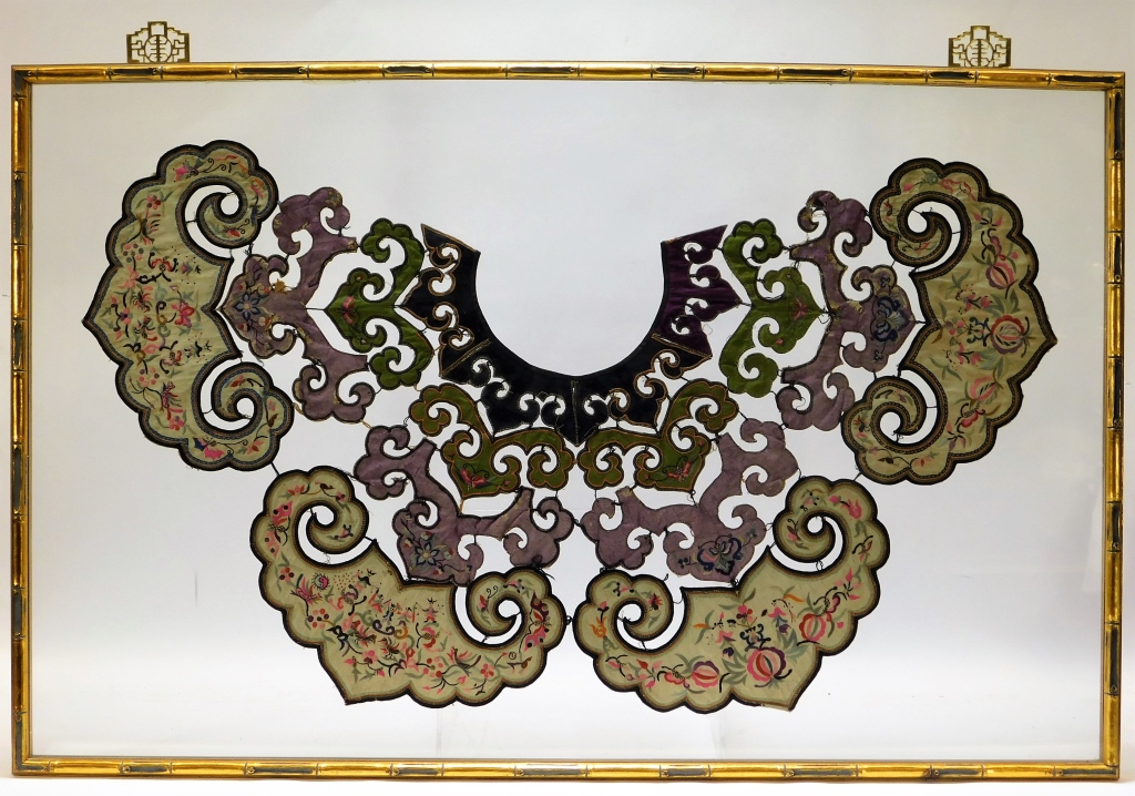 Appraisal: LG FRAMED CHINESE EMBROIDERED SILK CLOUD COLLAR China Qing DynastyFour