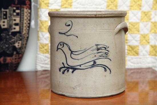 Appraisal: STONEWARE CROCK Two gallon crock with applied handles and cobalt