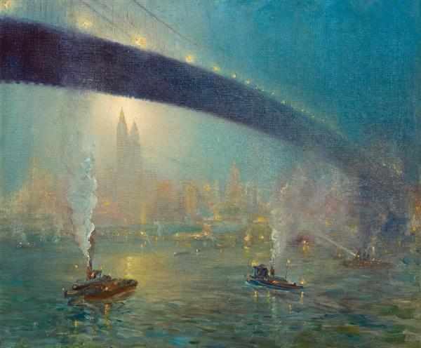 Appraisal: JOHANN BERTHELSEN American - The Brooklyn Bridge at Night oil