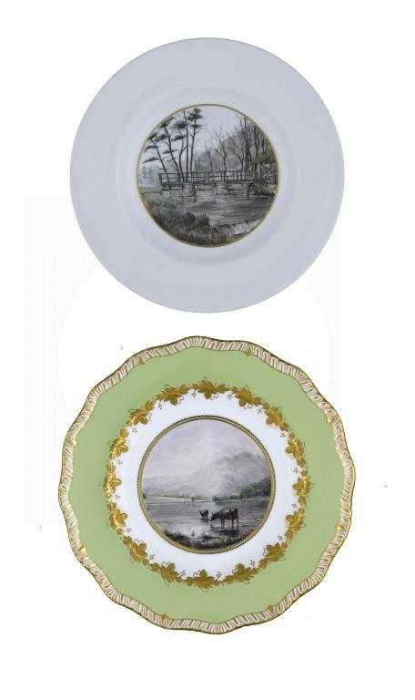 Appraisal: A ROYAL CROWN DERBY LIME GREEN GROUND PLATE AND ANOTHER