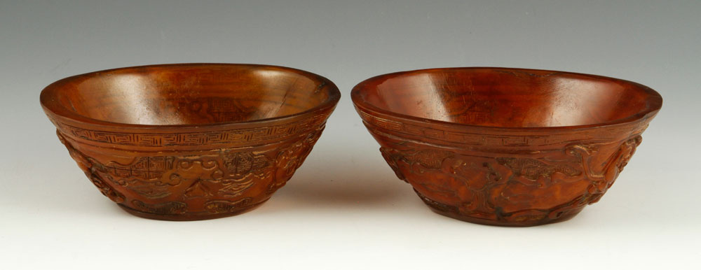 Appraisal: - Two Chinese Carved Bowls Lot of two carved bowls