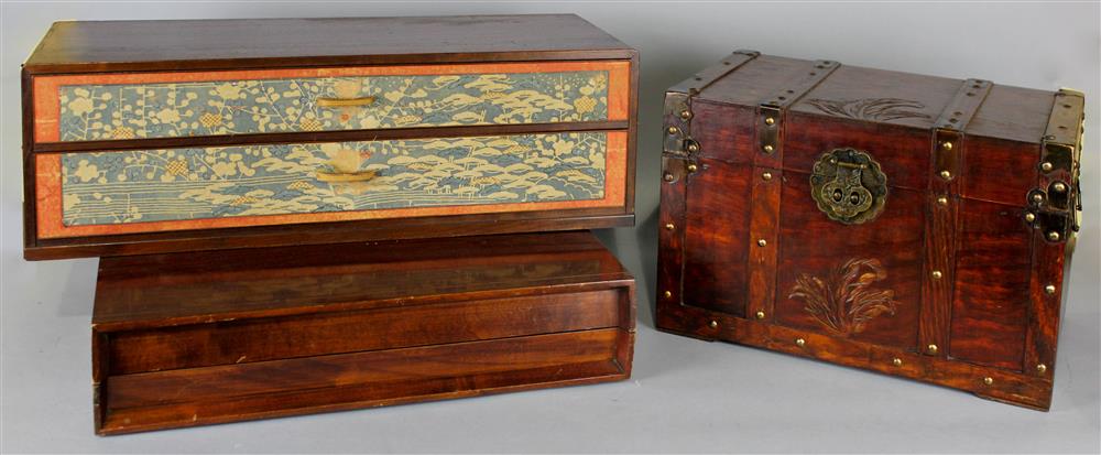 Appraisal: THREE ASIAN WOOD BOXES the first Japanese of rectangular form