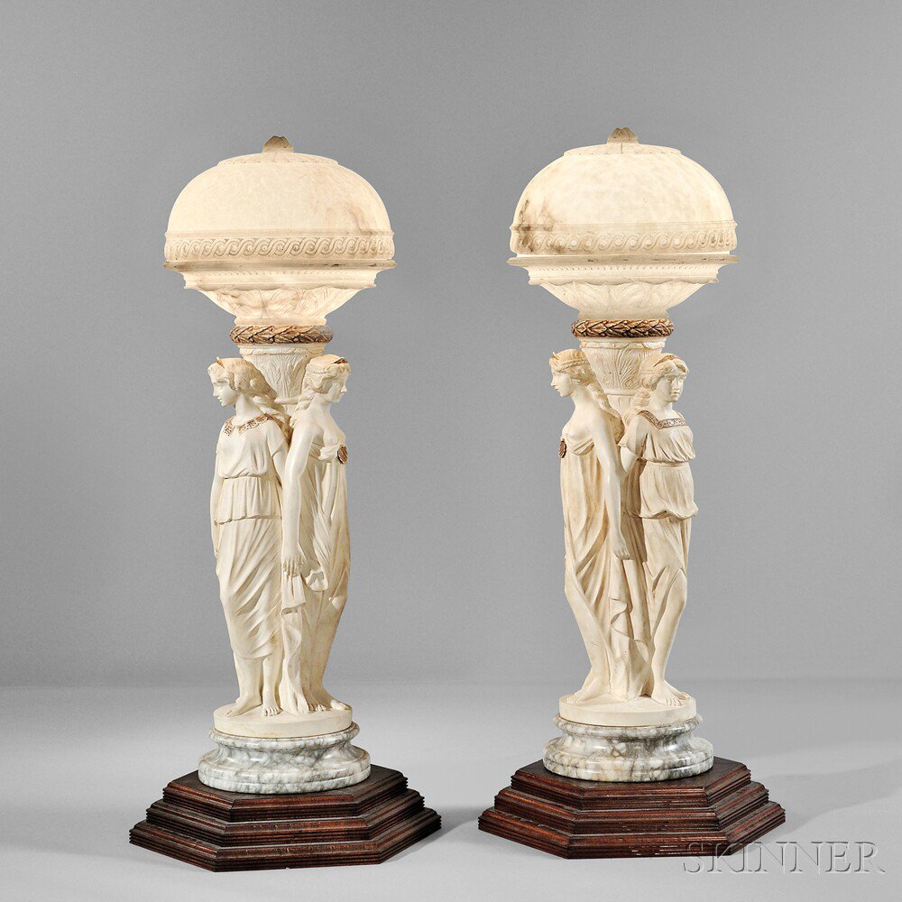 Appraisal: Pair of Carved Alabaster Lamps Continental late th early th