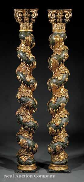 Appraisal: A Pair of Italian Carved Giltwood and Faux Marbre Solomonic