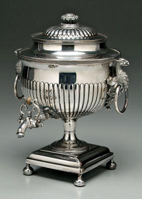 Appraisal: Silver plated water urn round gadroon body blossom finial eagle