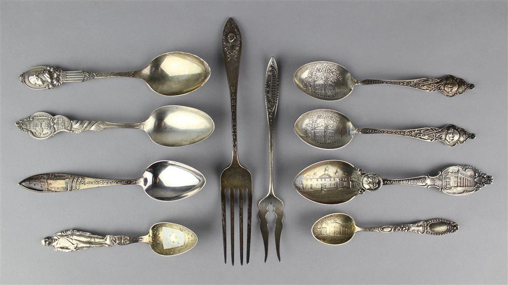 Appraisal: GROUP OF WASHINGTON INTEREST SILVER SOUVENIR SPOONS AND TWO FORKS