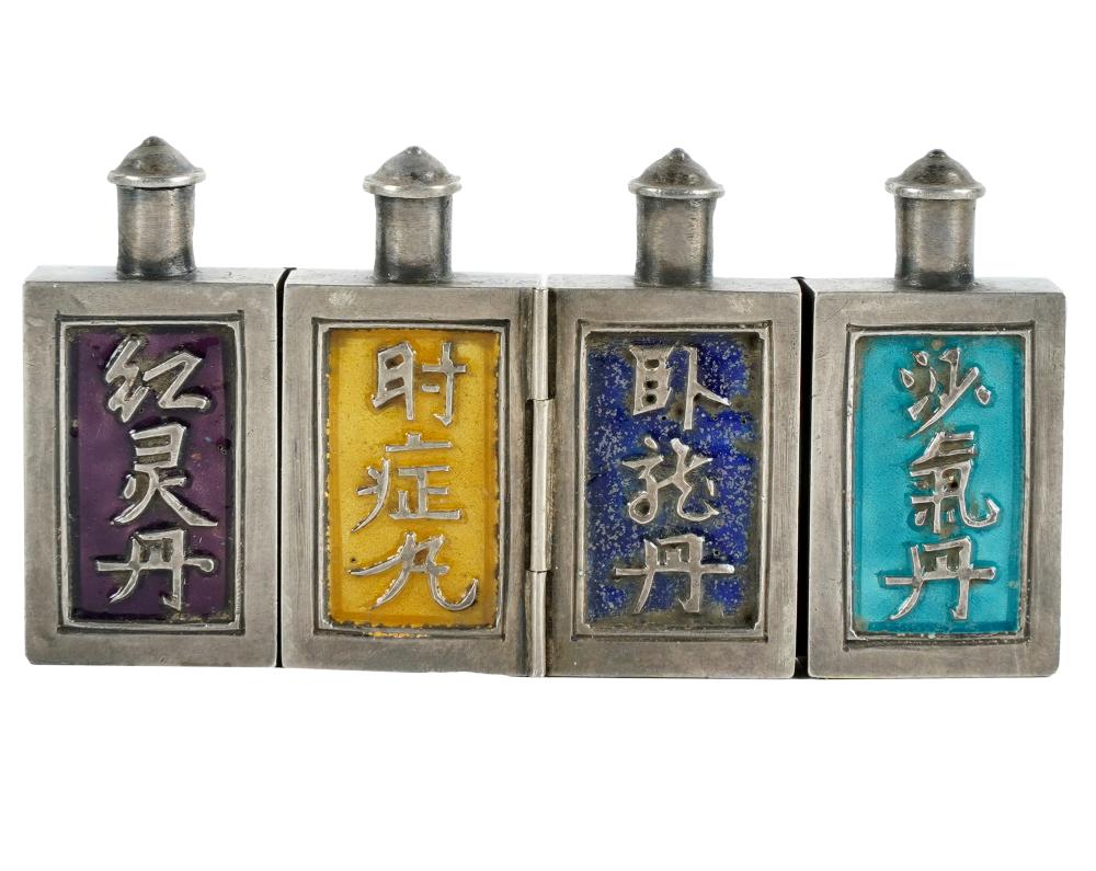 Appraisal: SET OF CHINESE SILVER-HINGED SNUFF BOTTLESone character impressed to underside