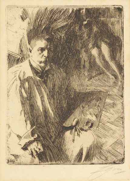 Appraisal: Anders Zorn Swedish - Self-Portraitetching pencil signed in lower right