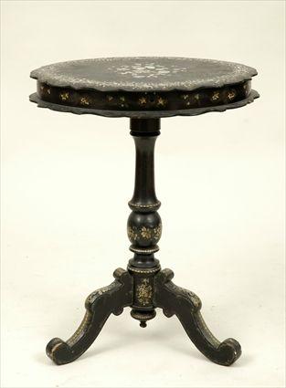 Appraisal: English Victorian Mother-of-Pearl Inlaid Papier-M ch Sewing Table x x