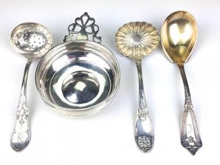 Appraisal: four pieces assorted silver incl sterling serving spoon sterling porringer