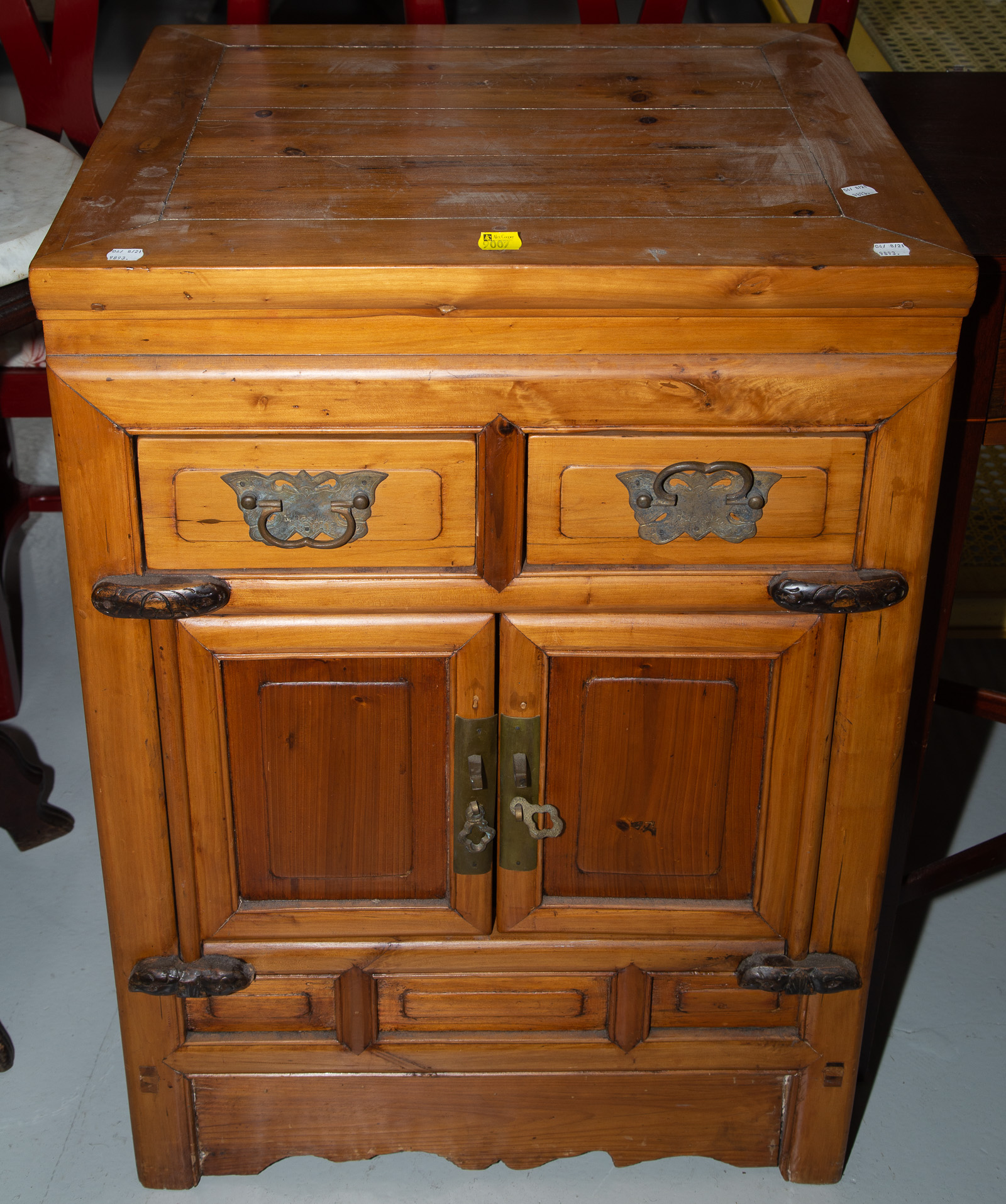 Appraisal: CHINESE CHERRY CABINET Bench made in traditional manner early th