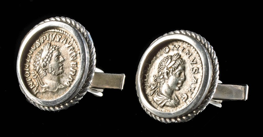 Appraisal: Caracalla Elagabalus Roman Silver Denarius Cufflinks Roman Imperial Period ca