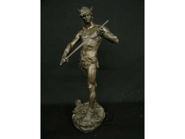 Appraisal: A Massoulle Bronze Statue of a Warrior looking at his