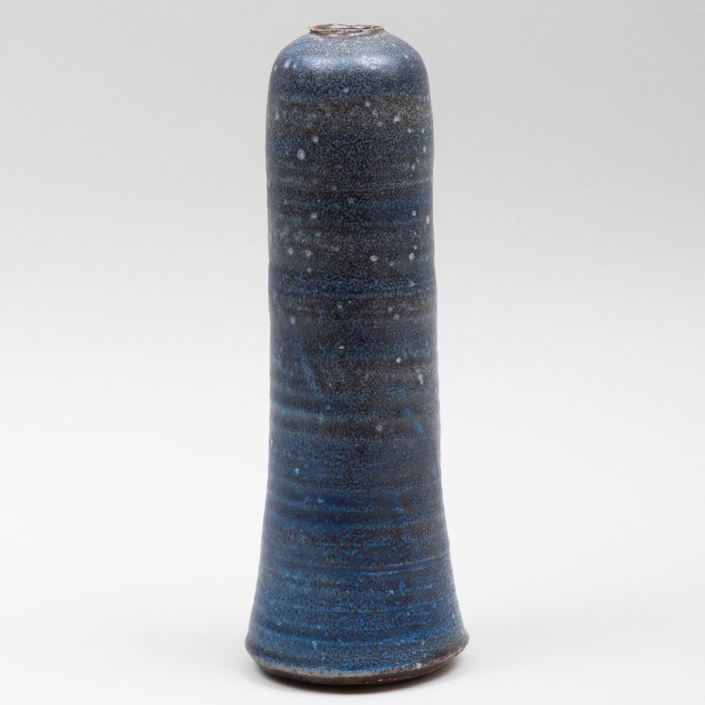 Appraisal: Karen Karnes Blue Glazed Earthenware Cylindrical Vase Impressed monogram mark