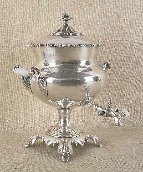 Appraisal: English silver plated hot water urn by W S Burton