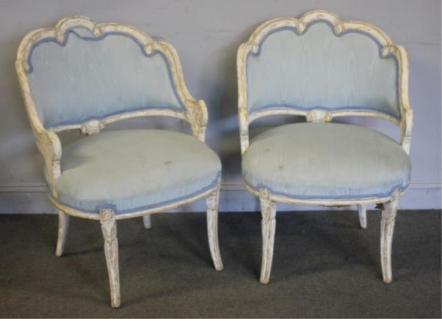 Appraisal: Pair of White Painted Decorator Chairs Nice lines need reupholstering