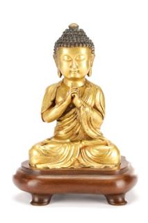 Appraisal: Small Chinese Gilt Buddha on Rosewood Stand Chinese th century