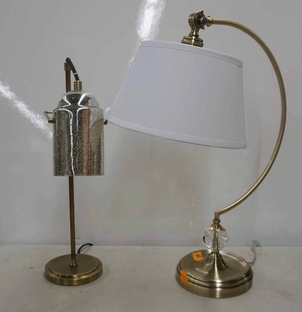 Appraisal: TWO CONTEMPORARY BRASS ADJUSTABLE TABLE LAMPS H OF TALLER IN