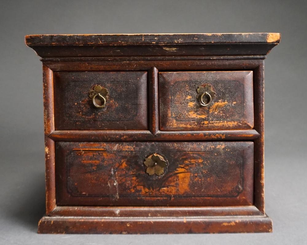 Appraisal: JAPANESE MAHOGANY STAINED WOOD TABLE TOP CHEST X X IN