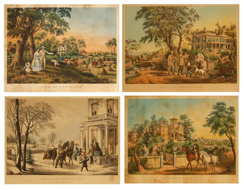 Appraisal: SET OF FOUR N CURRIER LITHOGRAPHS th CenturyAmerican Country Life