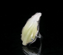 Appraisal: Mexican Sterling Silver and Jade Ring Leaf-shaped jade center-stone is