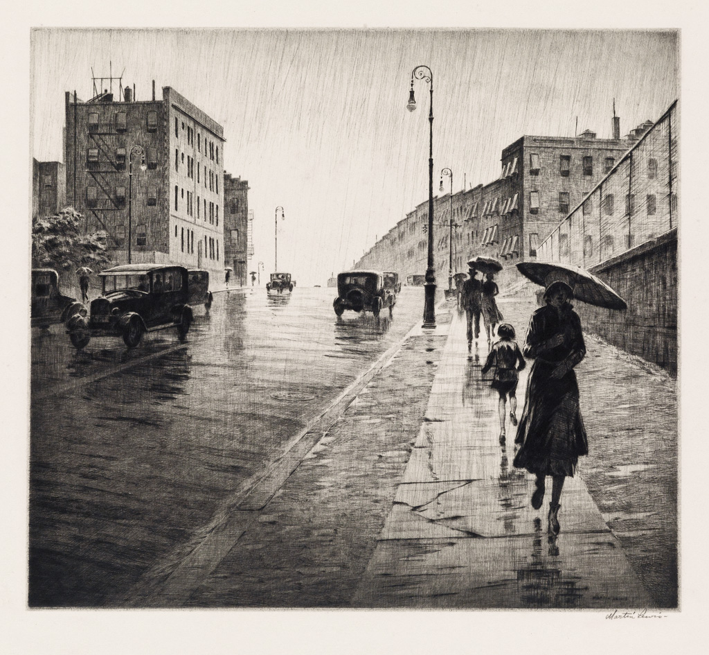 Appraisal: MARTIN LEWIS Rainy Day Queens Drypoint x mm x inches