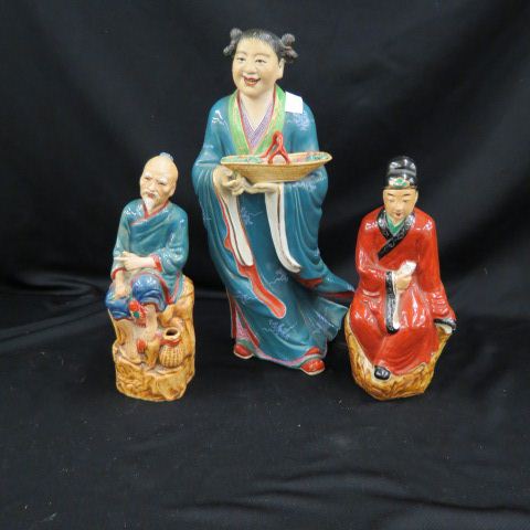 Appraisal: Chinese Porcelain Figurines lady with basket seated fisherman scholar largest