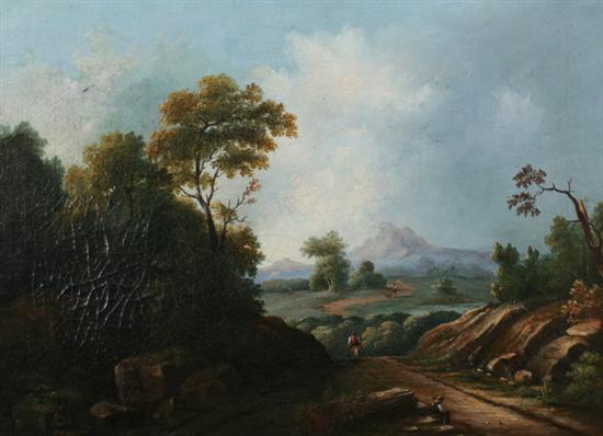 Appraisal: AMERICAN SCHOOL th century TRAVELING AMONGST THE FOOTHILLS oil on