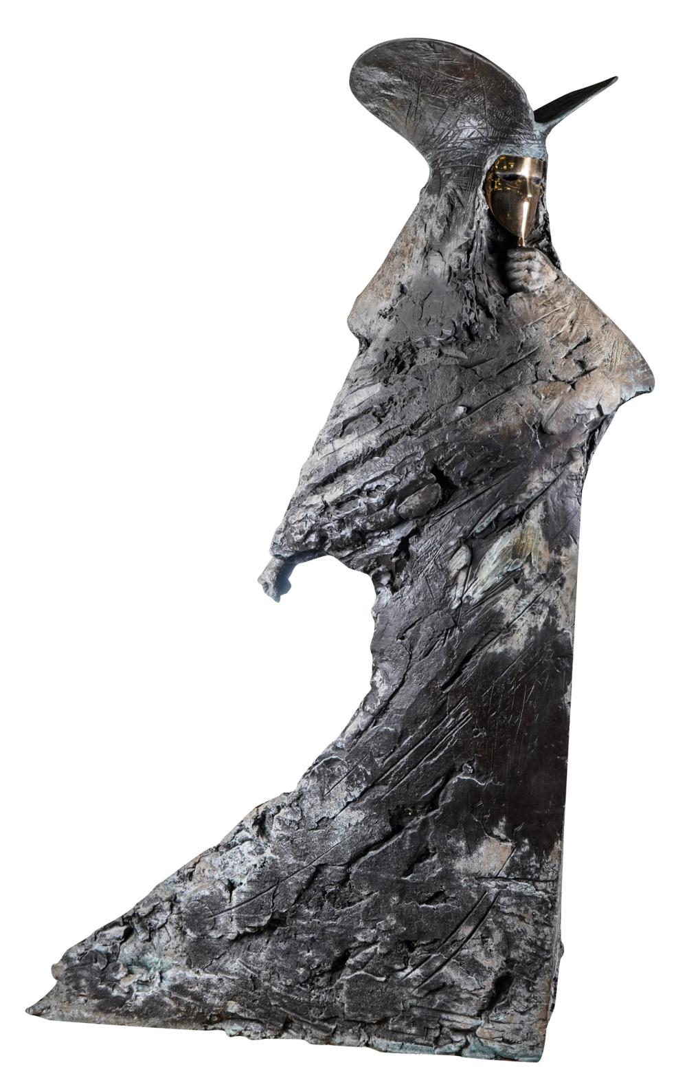 Appraisal: PHILIP JACKSON B STANDING MASKED FIGUREbronze with polished brass mask