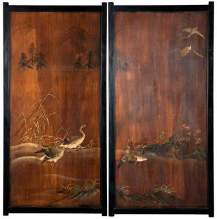 Appraisal: A pair of Japanese kauri wood fusuma door panels Late