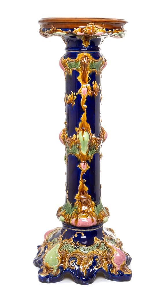 Appraisal: Sale Lot A Majolica Pedestal having polychrome foliate decoration on