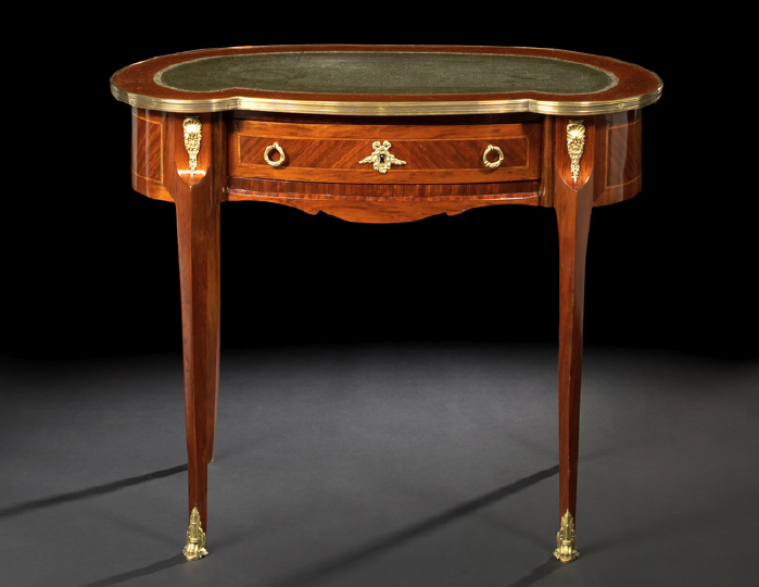 Appraisal: Transitional Louis XV into Louis XVI-Style Ormolu-Mounted Mahogany Writing Table