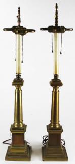 Appraisal: pr of mid th c tall brass table lamps ht