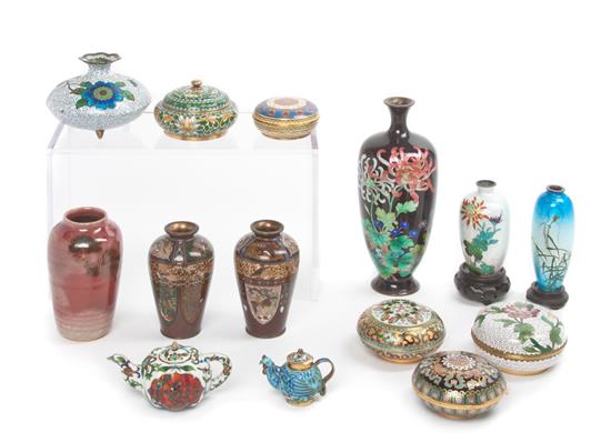 Appraisal: Sale Lot Fourteen Japanese Articles comprising cloisonne enamel circular boxes