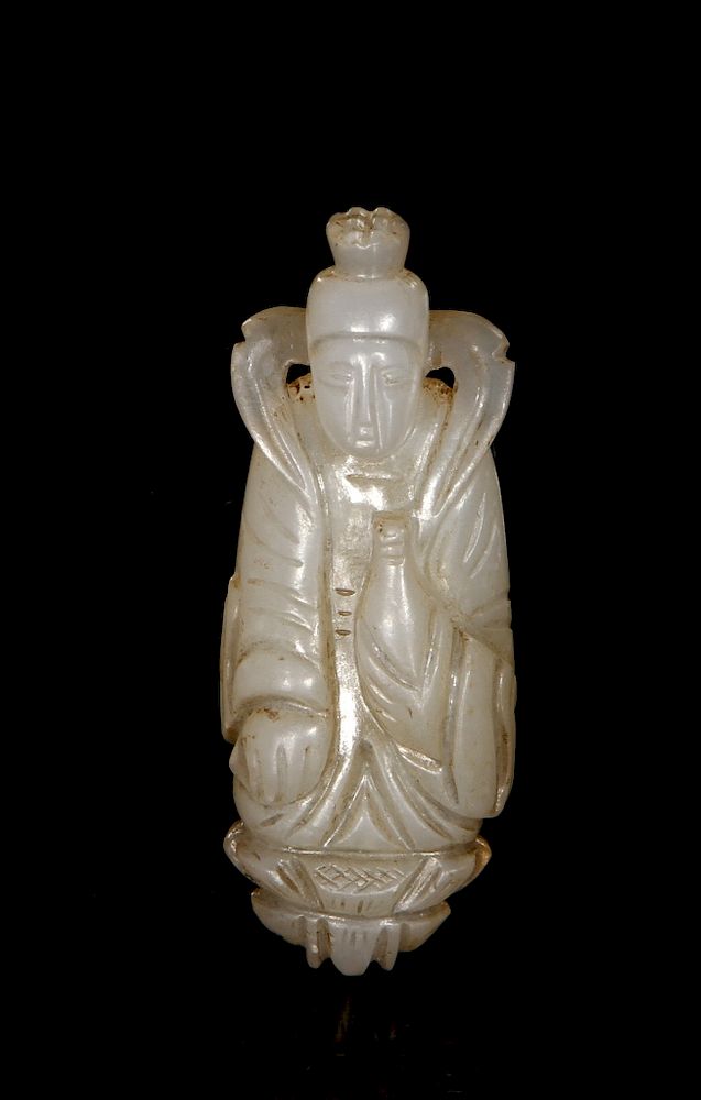 Appraisal: Carved Hetian White Jade Pendant of Bodhisattva Ming Dynasty Carved