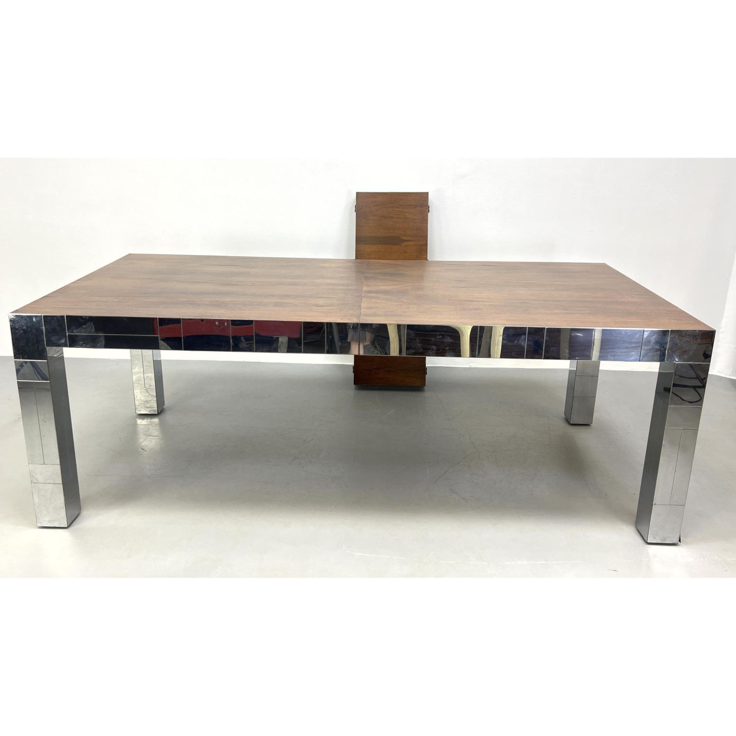 Appraisal: PAUL EVANS Walnut and Chrome Cityscape Dining Table American Modern