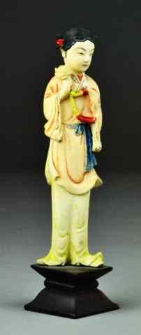 Appraisal: Chinese Polychrome painted Carved Ivory LadyFinely carved polychrome painted young