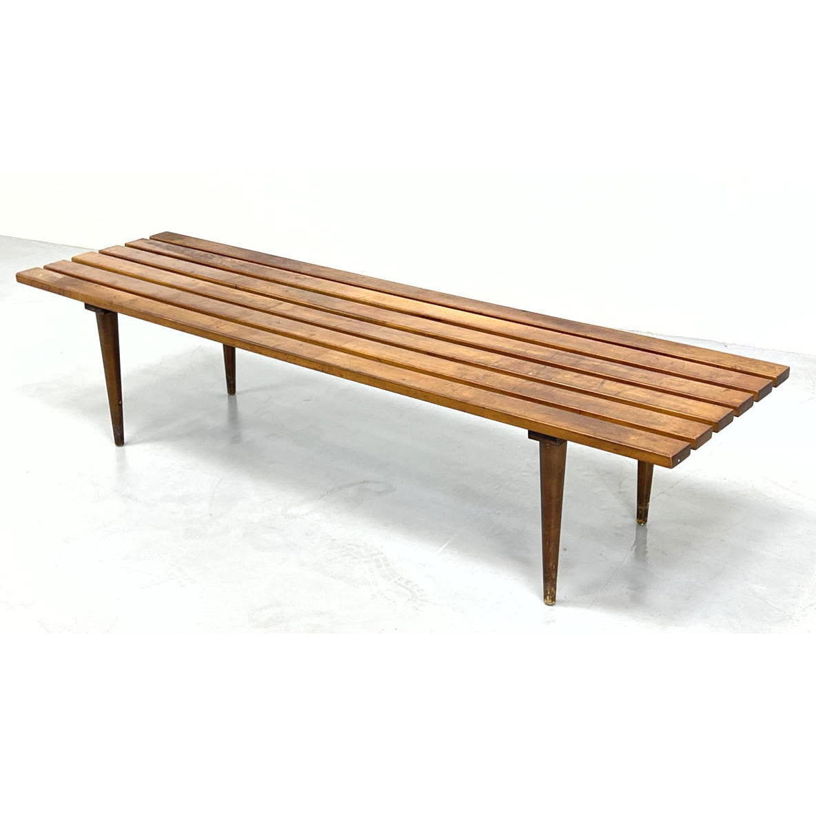 Appraisal: Wood Mid Century Modern Slat Bench Tapered peg legs Dimensions