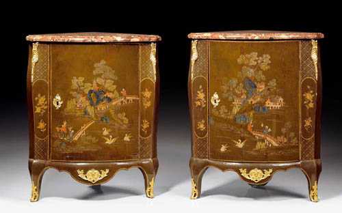 Appraisal: PAIR OF LACQUER ENCOIGNURES Louis XV stamped N PETIT Nicolas