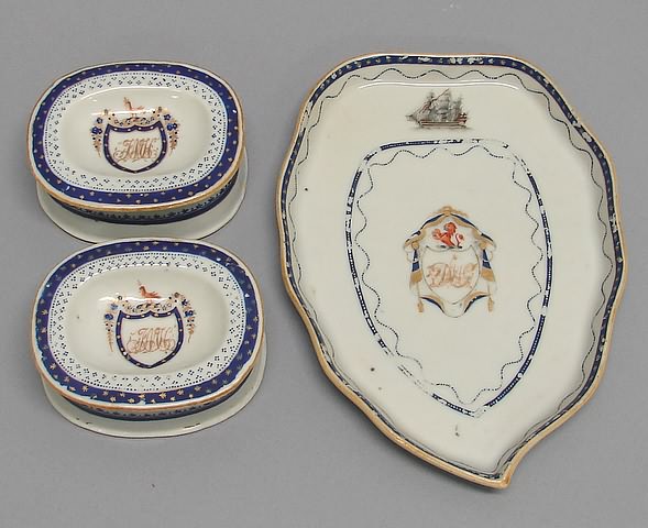 Appraisal: Salts t l dish with crest and sailing ship l