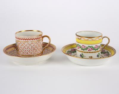 Appraisal: Two English porcelain coffee cans and saucers circa probably Derby